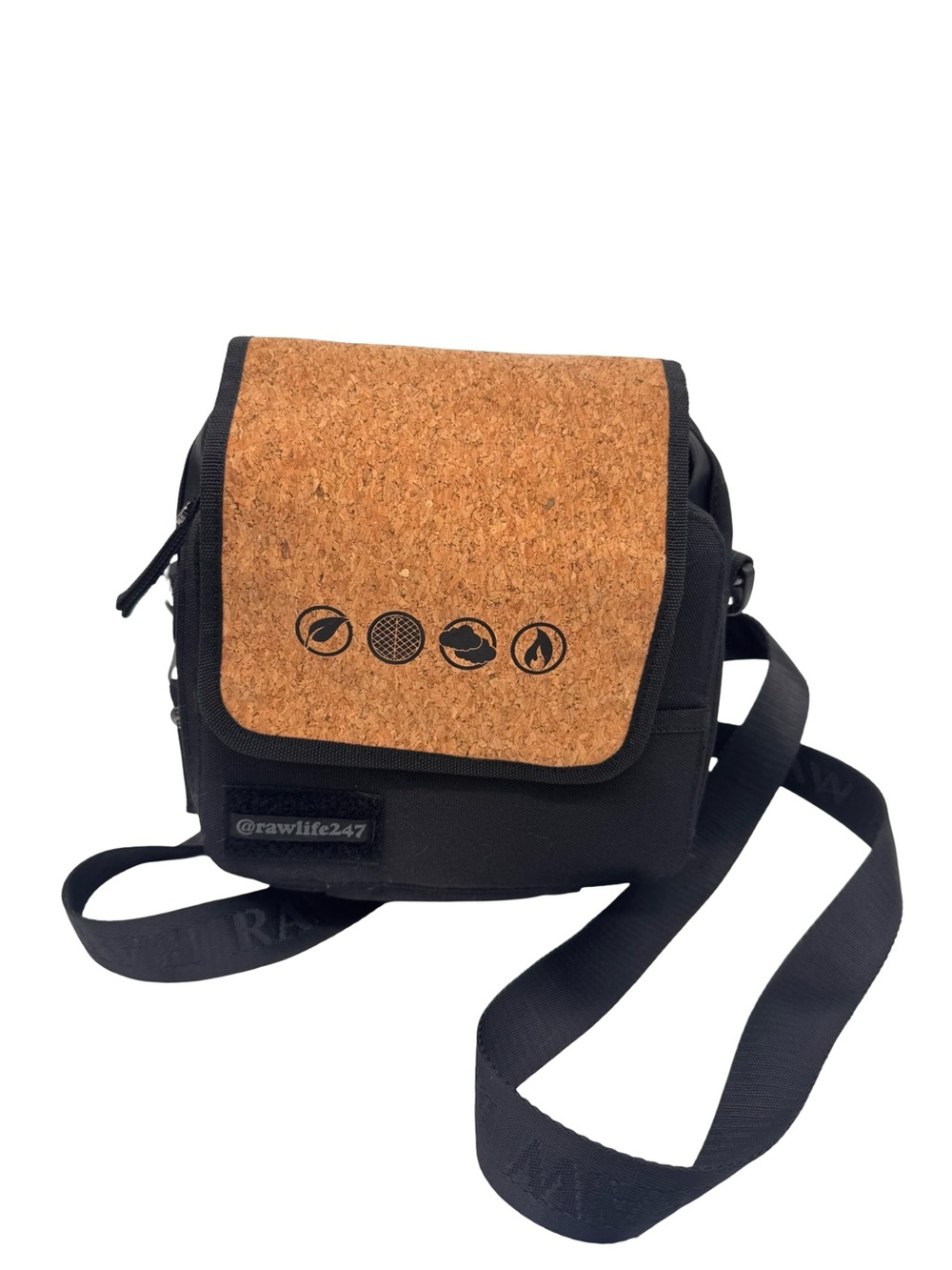 Raw Brand Black Messenger Bag with Cork Flap
